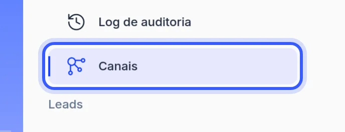 Item Canais no menu de configurações da conta