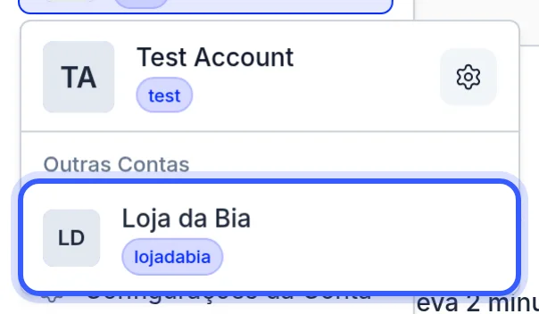 Lista de contas com a conta atual e Outras Contas