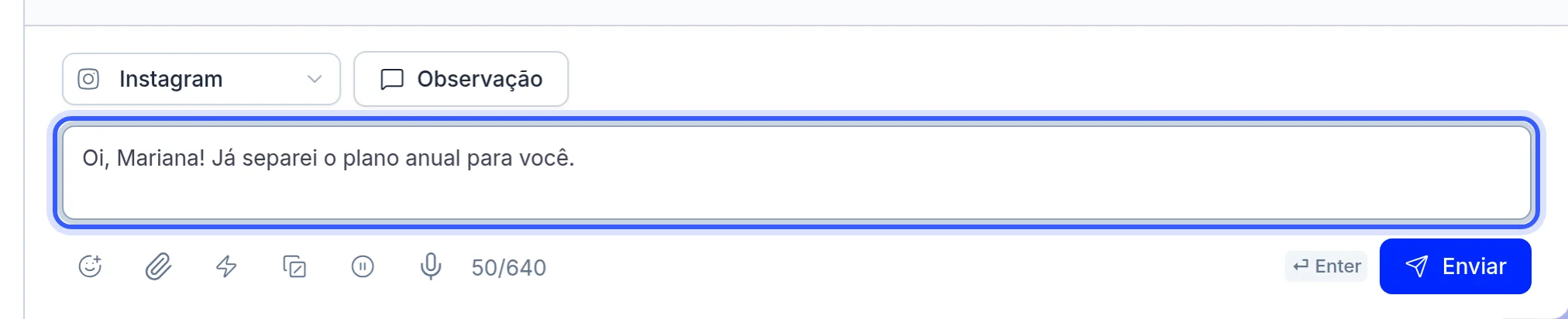 Campo de resposta da conversa no Live Chat
