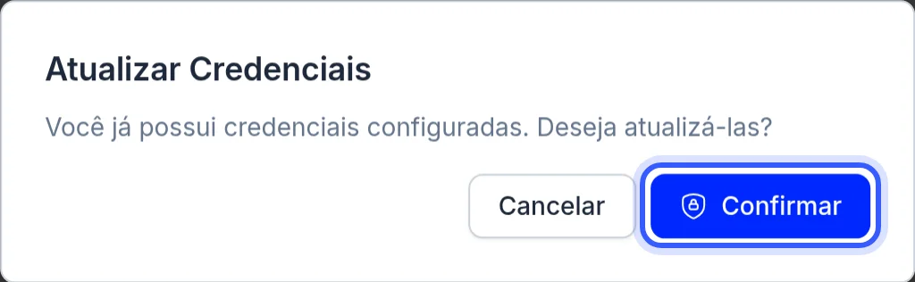 Janela Atualizar Credenciais com o botão Confirmar