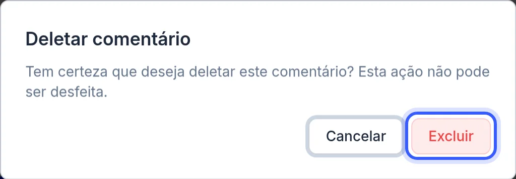 Confirmação de exclusão de comentário