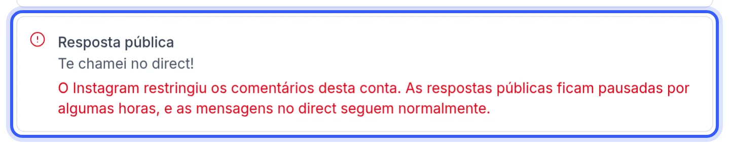Passo Resposta pública com o motivo da falha