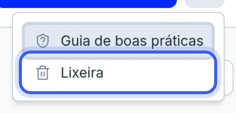 Entrada da Lixeira no menu da página de automações