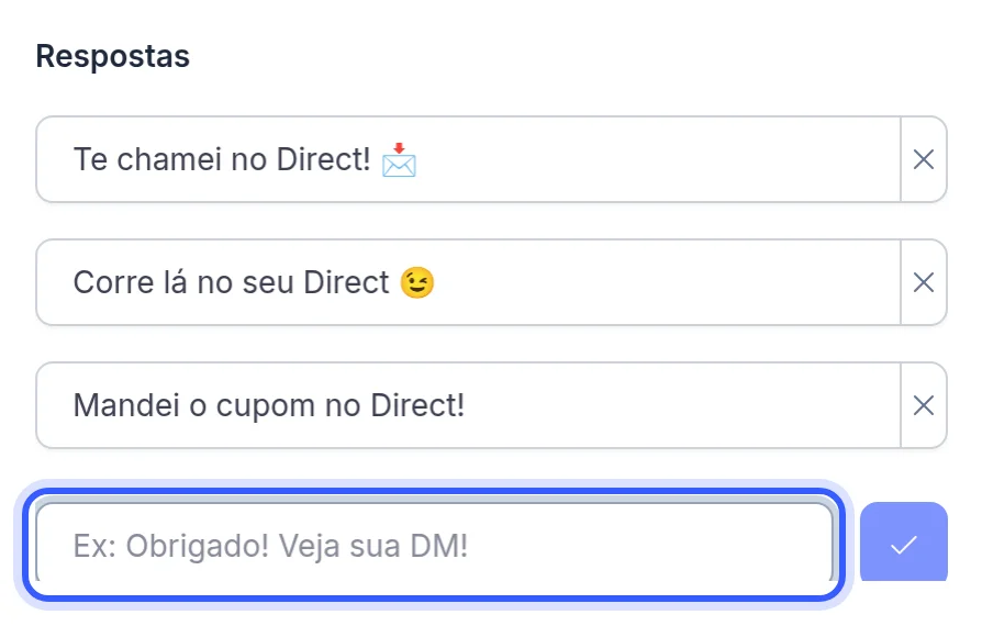Grupo de respostas com várias variações