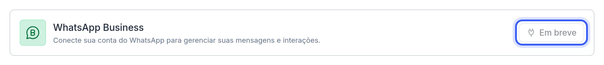 Card WhatsApp Business na página Canais