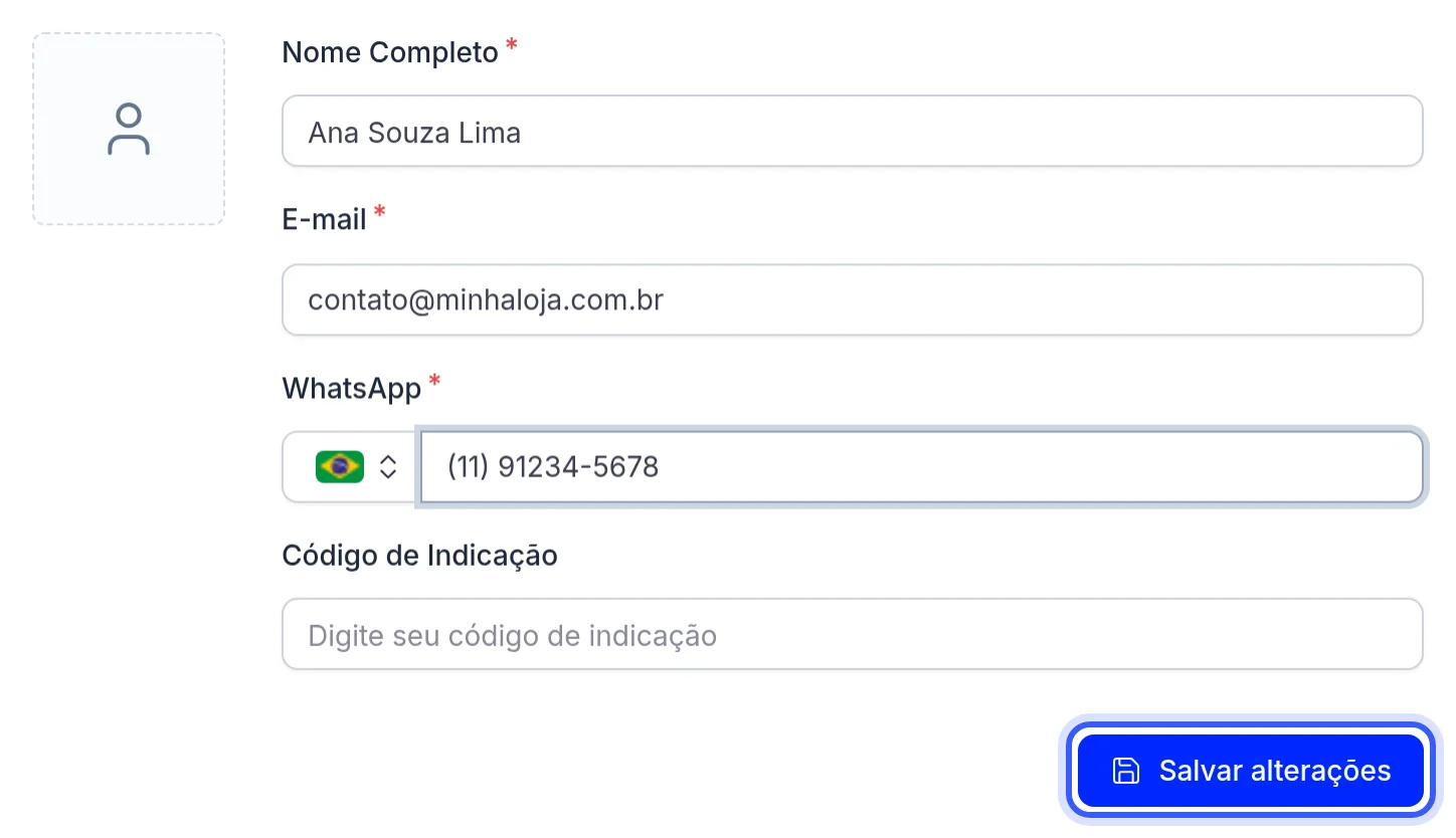 Formulário de perfil com o botão Salvar alterações