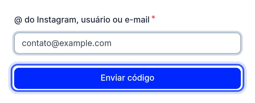 Campo de identificação preenchido com o e-mail e o botão Enviar código