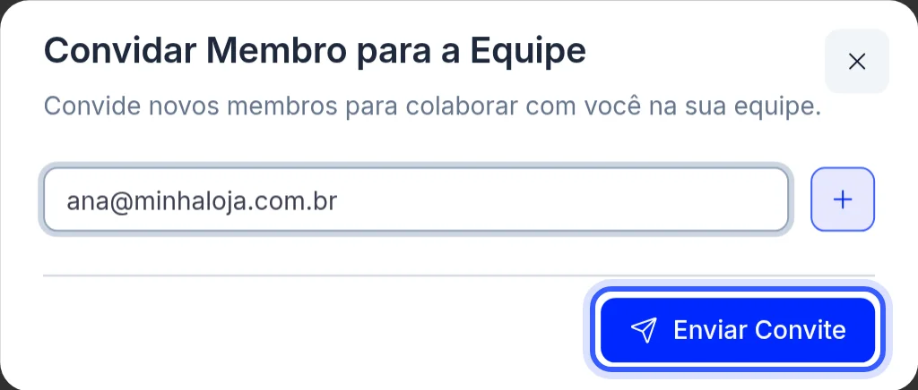 Janela Convidar Membro para a Equipe com o e-mail preenchido e o botão Enviar Convite