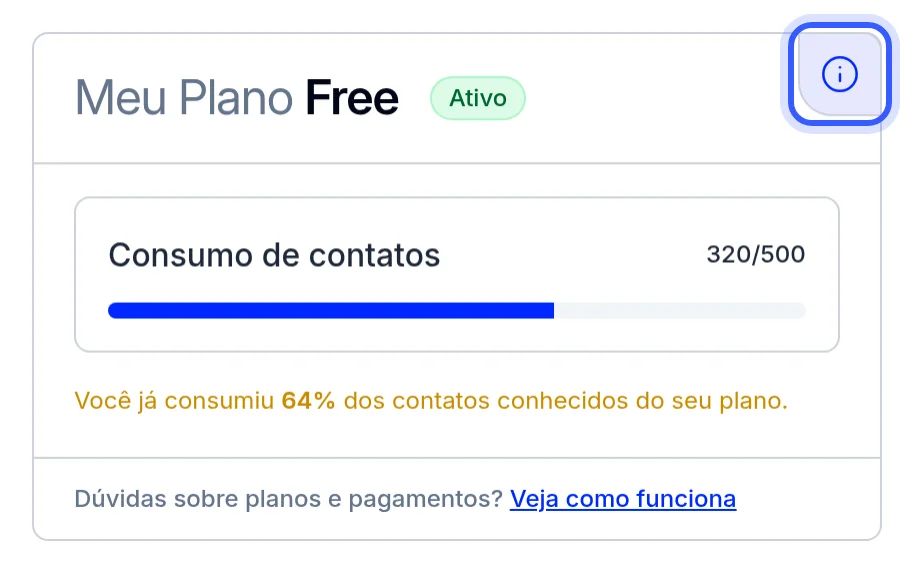 Card Meu Plano com o ícone de informação no canto