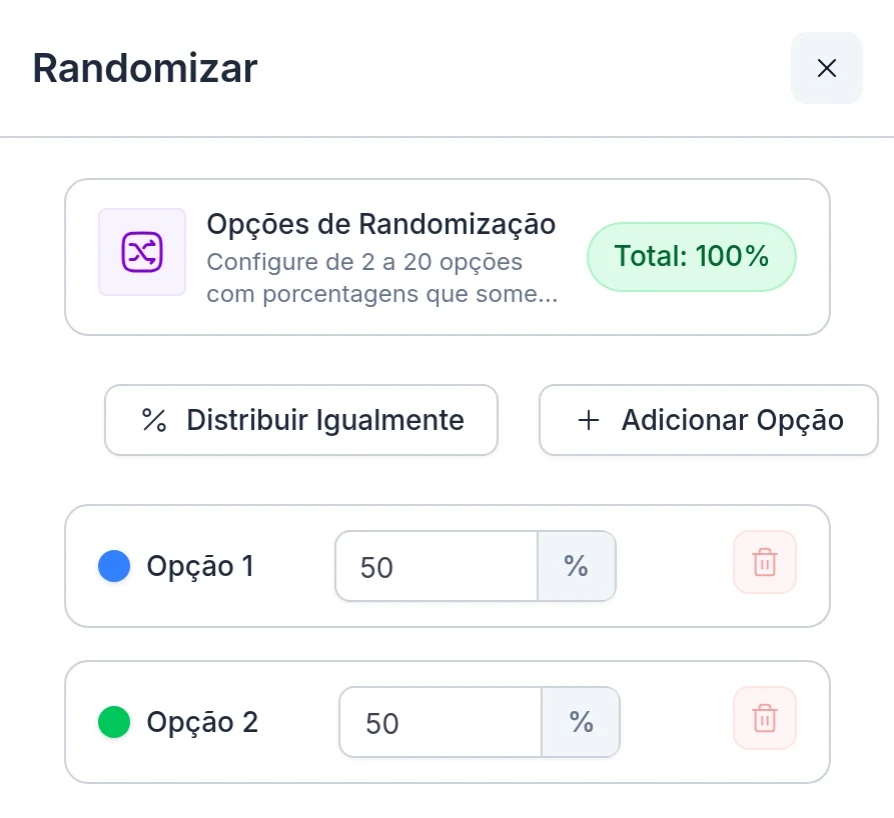 Configuração do bloco Randomizar