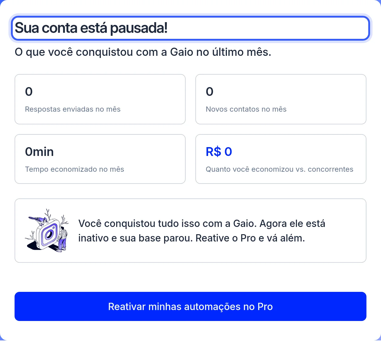 Título Sua conta está pausada na tela de conta pausada