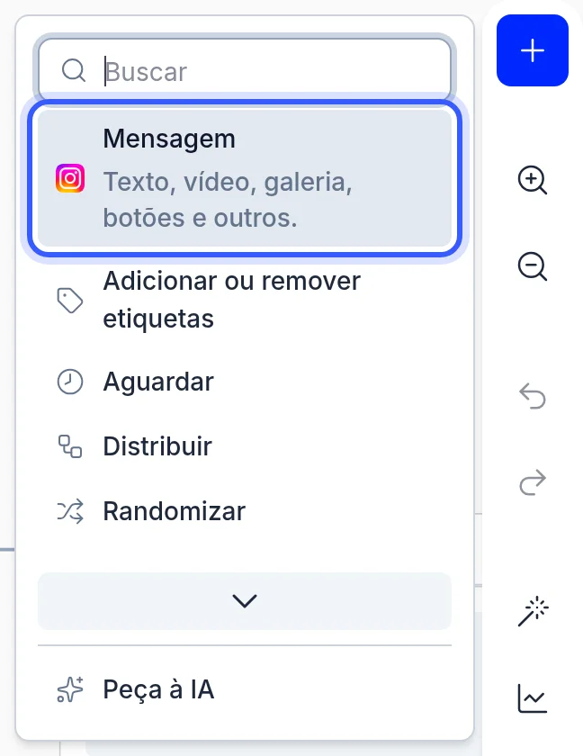 Menu de blocos do editor