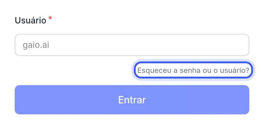 Link Esqueceu a senha ou o usuário na tela de login
