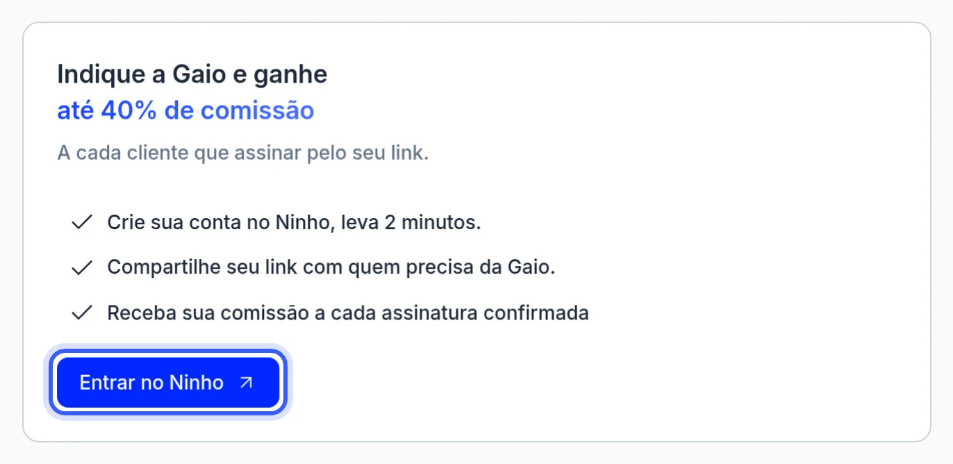 Card do Ninho com o botão Entrar no Ninho