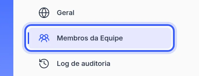 Item Membros da Equipe no menu de configurações da conta