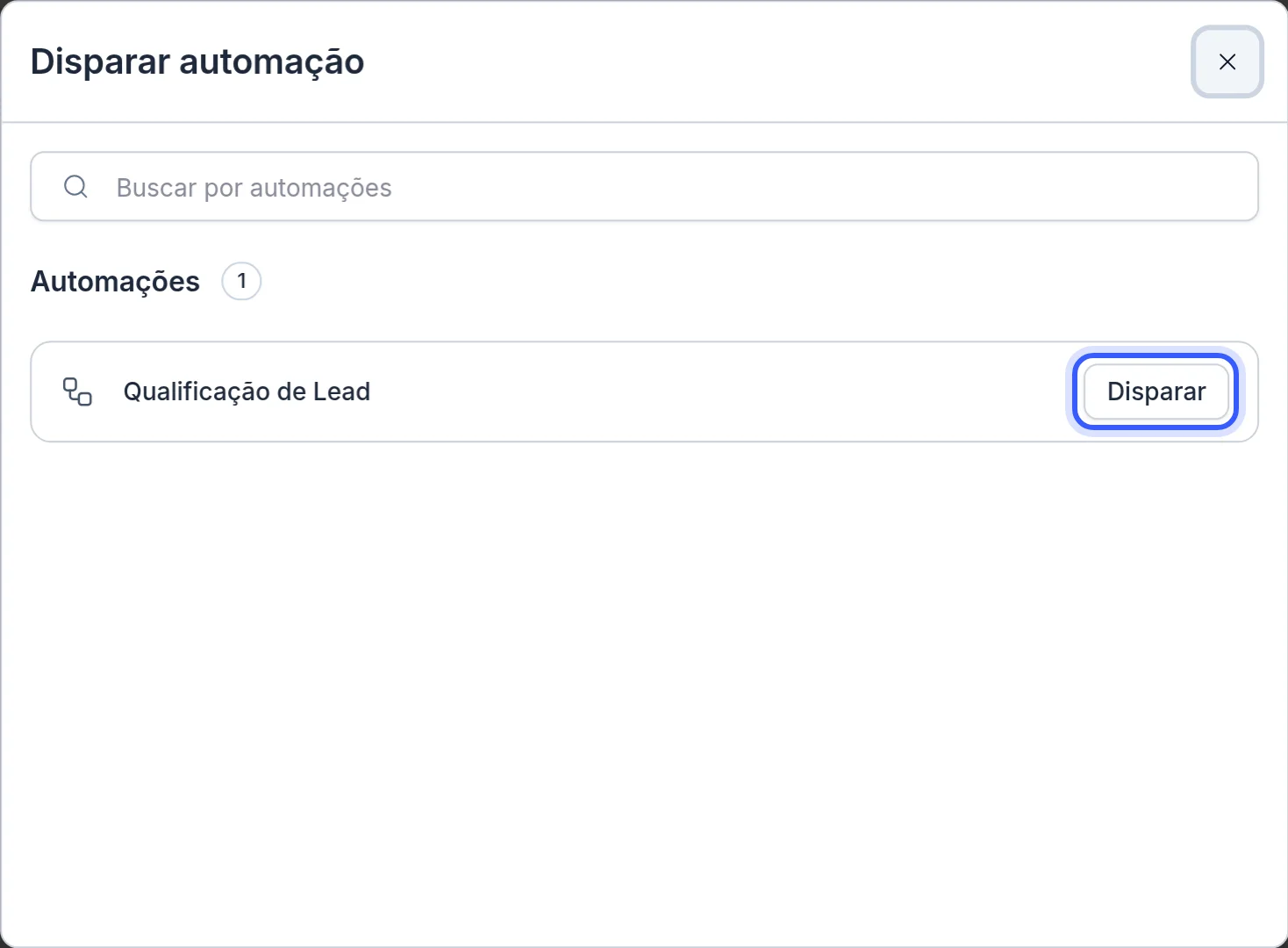 Botão Disparar automação no cabeçalho da conversa