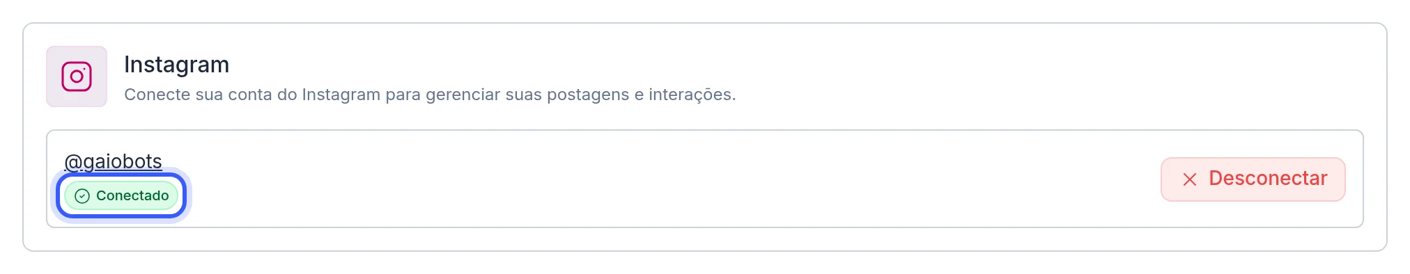 Card do Instagram com o selo Conectado na página Canais