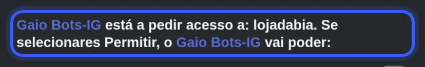 Tela de autorização do Instagram mostrando o perfil que vai ser conectado