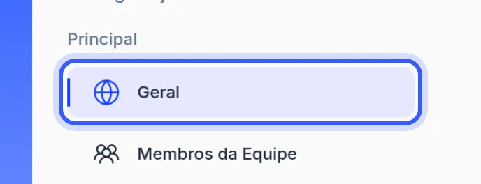 Item Geral no menu de Configurações da Conta