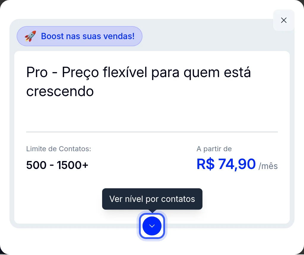 Plano Pro em Planos disponíveis com o botão Ver nível por contatos