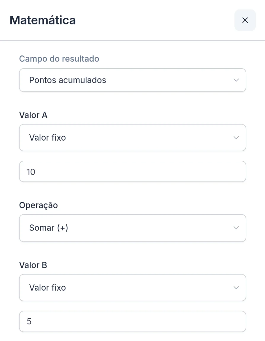 Configuração do bloco Matemática