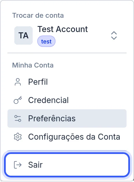Opção Sair no menu do usuário
