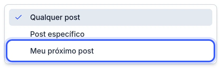Opções de posts do gatilho de comentário
