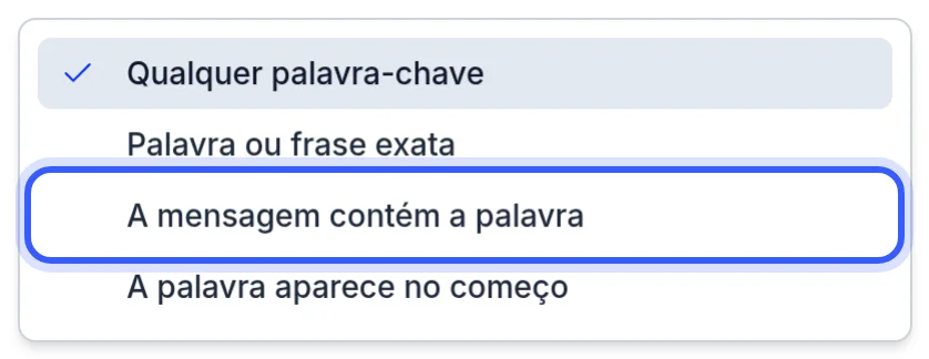 Lista de condições da palavra-chave