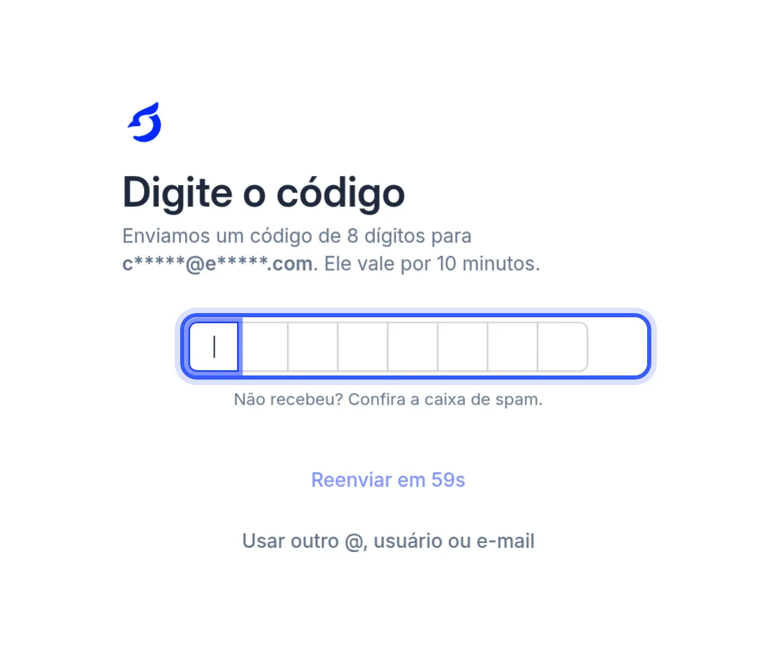 Tela Digite o código com os campos do código