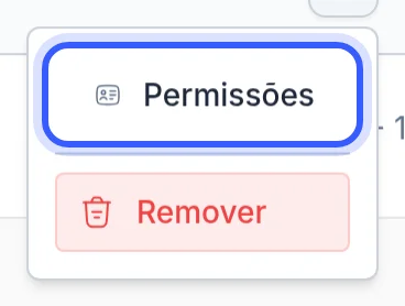 Opção Permissões no menu do membro