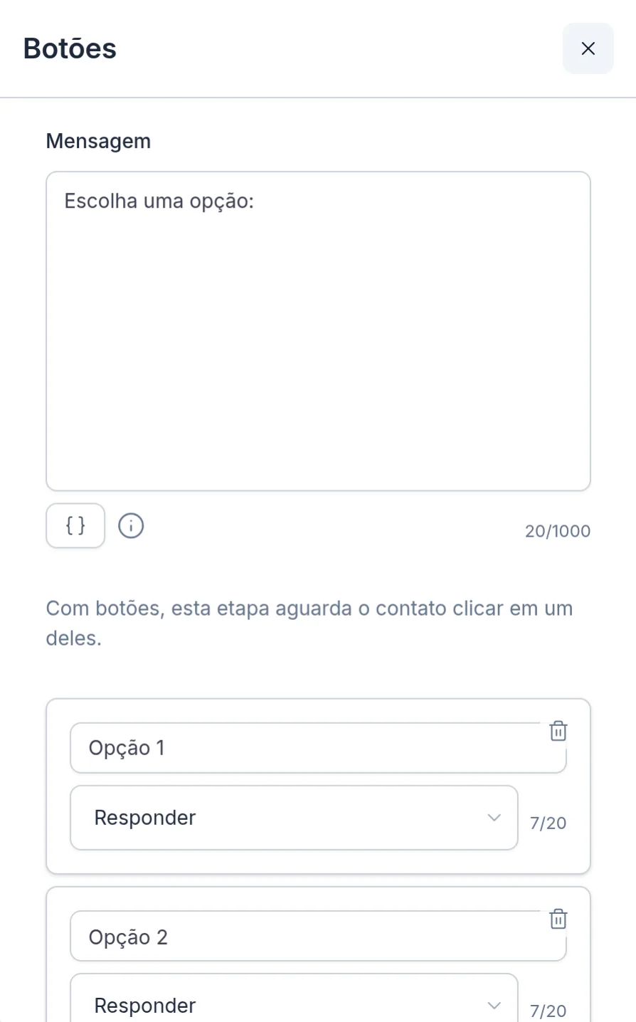 Configuração do bloco Botões